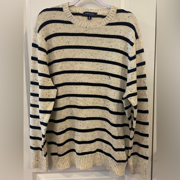 crown & ivy Other - Crown & Ivy Sweater Sz XL Speckled Off White & Navy Stripe Pattern NEW Crew Neck